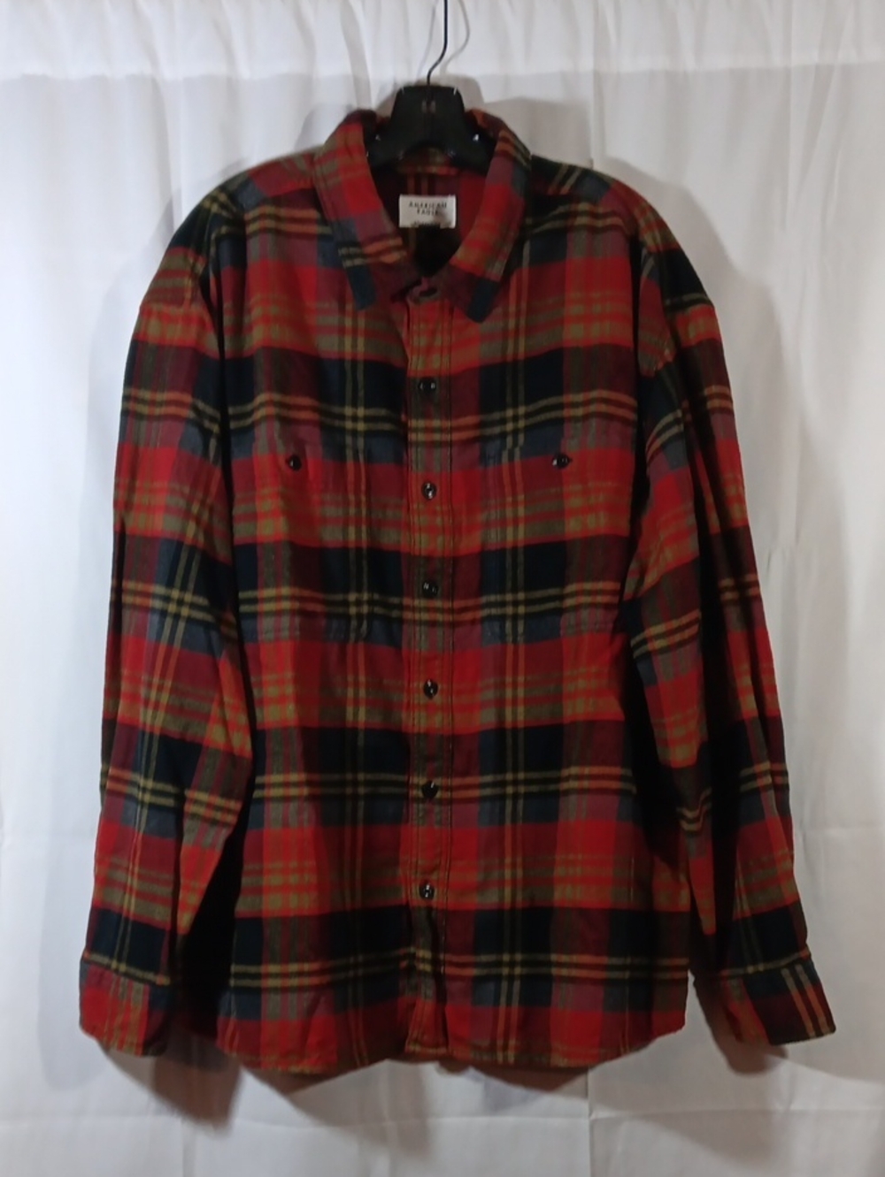 American Eagle Mens XXL Relaxed Fit Everyday Flannel Shirt Red Plaid Long Sleeve